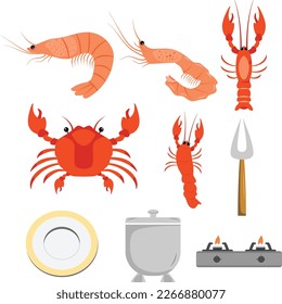 Crawfish  Lobster Clipart Set, Vector 

