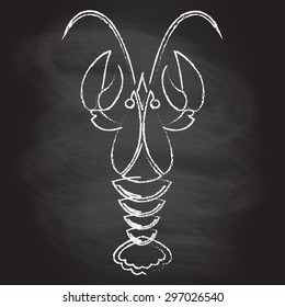 Crawfish or lobster outline silhouette isolated on chalkboard. Hand drawn style. Vector icon or sign.