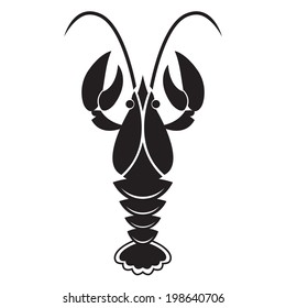 Crawfish or lobster silhouette isolated on white background. Vector icon or sign.