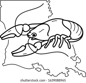Crawfish As A Louisiana State Symbol. Vector Outline Icon. 