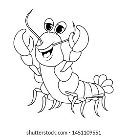 crawfish outline cartoon cute character illustration isolated on white background