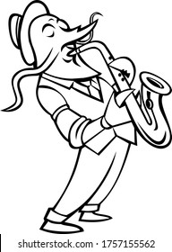 Crawfish Saxophone Player Mascot Black and White
