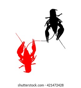 Crawfish silhouette. Isolated on  white background. Vector illustration.