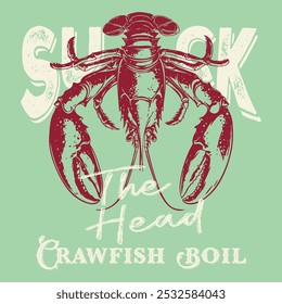 Crawfish tee design, Unisex Women's Men's Shirt, Crayfish Shirt, Fishing Shirt, Funny Fish tee, Vintage retro print, seafood Crawfish sketch, drawing artwork grunge apparel t-shirt