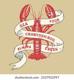 Crawfish tee design, Unisex Women's Men's Shirt, Crayfish Shirt, Fishing Shirt, Funny Fish tee, Vintage retro print, seafood Crawfish sketch, drawing artwork grunge apparel t-shirt