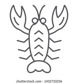 Crawfish thin line icon, sea and food, lobster sign, vector graphics, a linear pattern on a white background, eps 10.