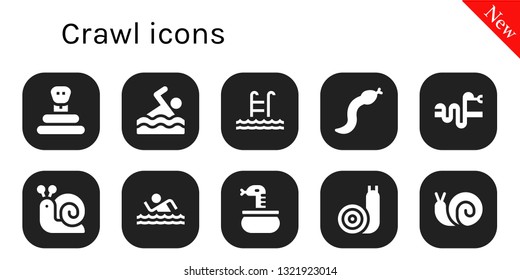 crawl icon set. 10 filled crawl icons.  Simple modern icons about  - Snake, Swimming, Swim, Snail