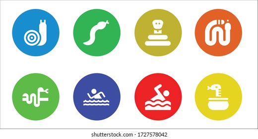 crawl icon set. 8 filled crawl icons. Included Snail, Snake, Swim, Swimming icons