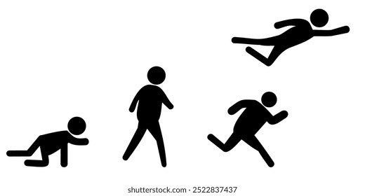 crawl, run, walk and fly people icons. vector illustration. clipart image isolated on white background.
