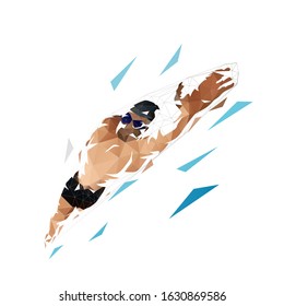 Crawl swimming, isolated vector swimmer low polygonal illustration