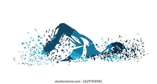 Estilo de natação rastejante. Nadador masculino, ilustração vetorial isolado azul abstrato, silhueta de natação