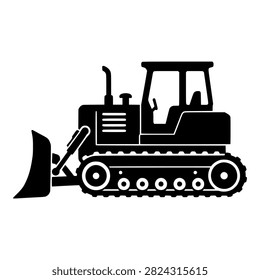 Crawler Bulldozer with Dozer Blade and Tracks Side View Black Silhouette for Construction and Earthmoving Projects