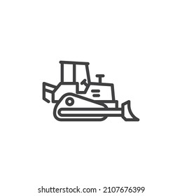 Crawler bulldozer line icon. linear style sign for mobile concept and web design. Excavator machine outline vector icon. Symbol, logo illustration. Vector graphics