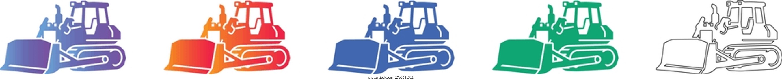 Crawler Bulldozer Vector Icon Collection vol 1932