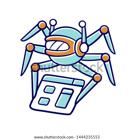 Crawler color icon. Spiderbot. Search engine optimization. Automatic indexer. Content monitoring. Artificial intelligence. Web indexing. Robot software. Isolated vector illustration