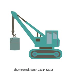 Crawler crane flat style isolated on white background.