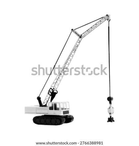 Crawler crane lifting load, black vector illustration. Industrial construction machinery, heavy equipment, engineering and lifting operation icon in minimal flat style.