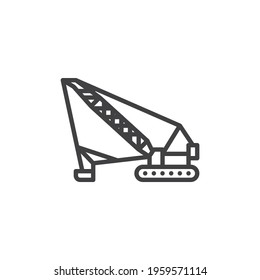 Crawler crane line icon. linear style sign for mobile concept and web design. Crane machine outline vector icon. Symbol, logo illustration. Vector graphics