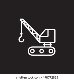 crawler crane line icon, outline vector sign, linear pictogram isolated on black. logo illustration