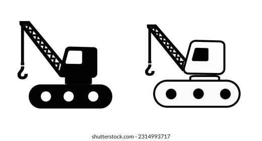 Icono de grúa de gaviota, símbolo de contorno y vectorial relleno, pictograma lineal y completo aislado en blanco, ilustración de logotipo.
