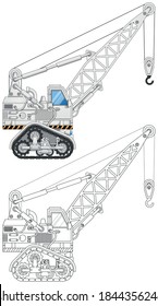 Crawler crane. Side view. Isolated on white background. Vector illustration.