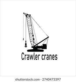 Crawler Crane Silhouette Icon Isolated on White Background