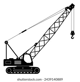 Crawler crane silhouette on white background vector illustration. Construction vehicle view from the side