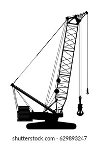 Crawler crane silhouette over white background