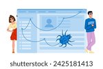 crawler crawling seo  vector.  txt crawl, google nofollow, data engine crawler crawling seo character. people flat cartoon illustration