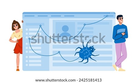 crawler crawling seo  vector.  txt crawl, google nofollow, data engine crawler crawling seo character. people flat cartoon illustration