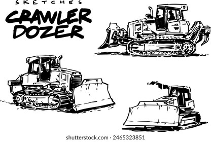 Crawler Dozer. Hand Drawn Sketch. Black and White Vector Illustration