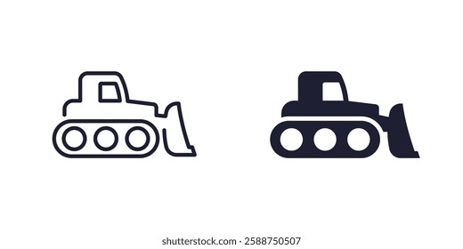 Crawler dozer icons, line and solid design