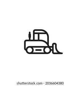 crawler dozer line icon. skid steer loader, earth mover and construction machinery symbol. isolated vector image