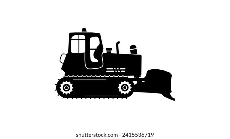 Crawler dozer tractor, black isolated silhouette