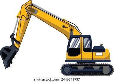 Crawler excavator, Backhoe, Crawler excavator truck isolated on white background, Construction and industrial machinery vector illustration.