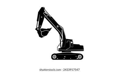 Crawler excavator, black isolated silhouette