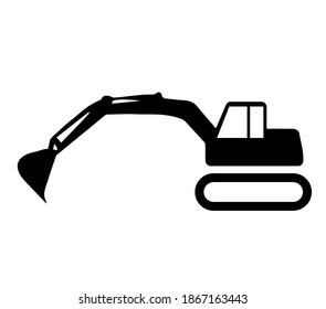 Crawler excavator. Heavy construction equipment. Silhouette