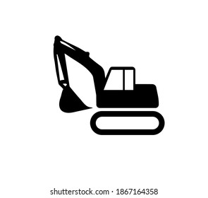 Crawler excavator. Heavy construction equipment. Silhouette