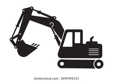 Crawler excavator icon vector silhouette, construction excavator equipment icon vector illustration on white background 