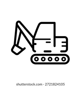 Máquina excavadora de orugas, icono de Vector de línea