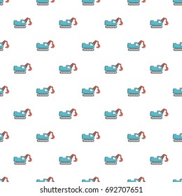 Crawler excavator truck pattern in cartoon style. Seamless pattern vector illustration