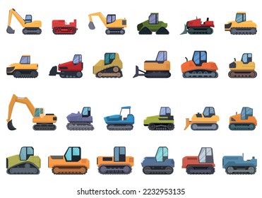 Crawler icons set cartoon vector. Construction vehicle. Crane machine