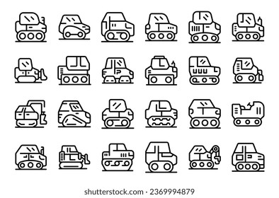 Crawler-Symbole setzen Rahmenvektoren. Bauindustrie. Fahrzeugmaschine