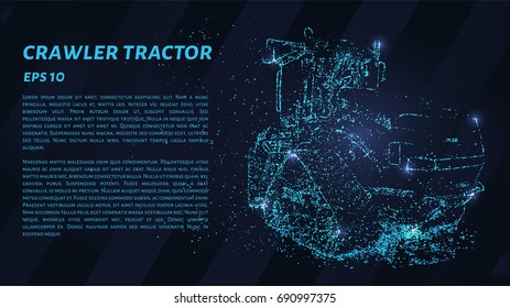 Crawler tractor consists of points. Particles in the form of a crawler tractor on a dark background. Vector illustration. Graphic concept crawler tractor.