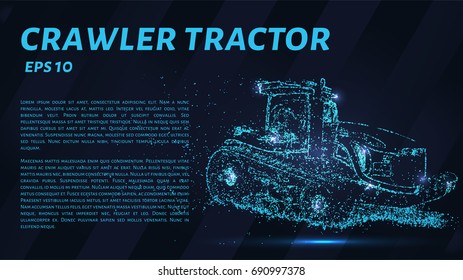 Crawler tractor consists of points. Particles in the form of a crawler tractor on a dark background. Vector illustration. Graphic concept crawler tractor.