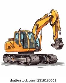 Crawler Wheeled Excavator on white background 
