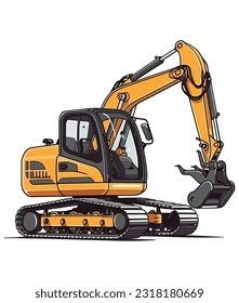 Crawler Wheeled Excavator on white background 
