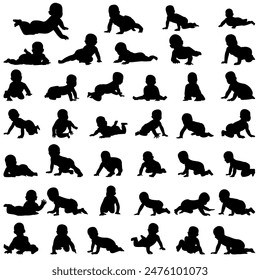 Crawling babies silhouettes vector illustration set