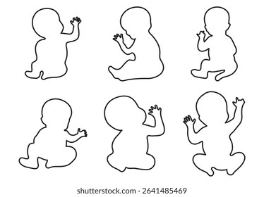 Crawling babies silhouettes vector illustration set