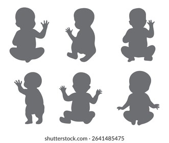 Crawling babies silhouettes vector illustration set